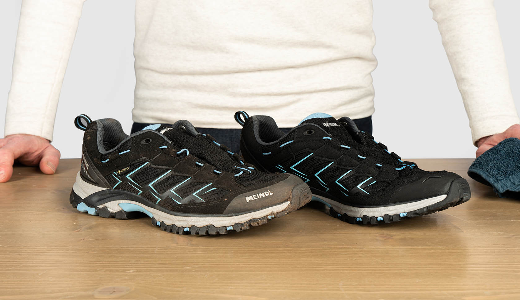 vieze en schone schoen naast elkaar